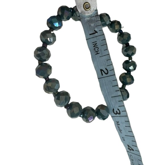 Vintage Blue-Green  Iridescent Beaded Stretch Bracelet Shiny Boho Summertime - Picture 5 of 5